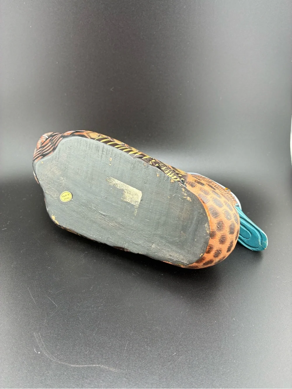 Hand-Painted wood Decorative Duck Figurine in Teal and Brown